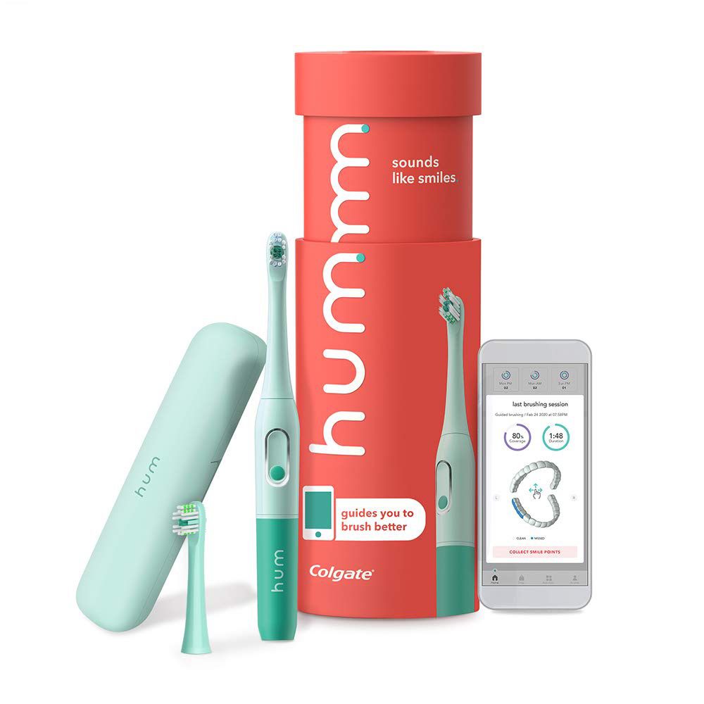 hum by Colgate Smart Battery Toothbrush Kit with 2 Refill Heads and Travel Case