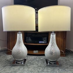 Set of 30” Tall Crackled Glass Lamps