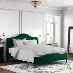 New Premium Mid Century Modern Green Velvet King Size Bed Frame