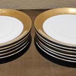 6" Vtg 18k Gold Edge Coffee Dishes Royale Bavarian Round Bone China Set of 11