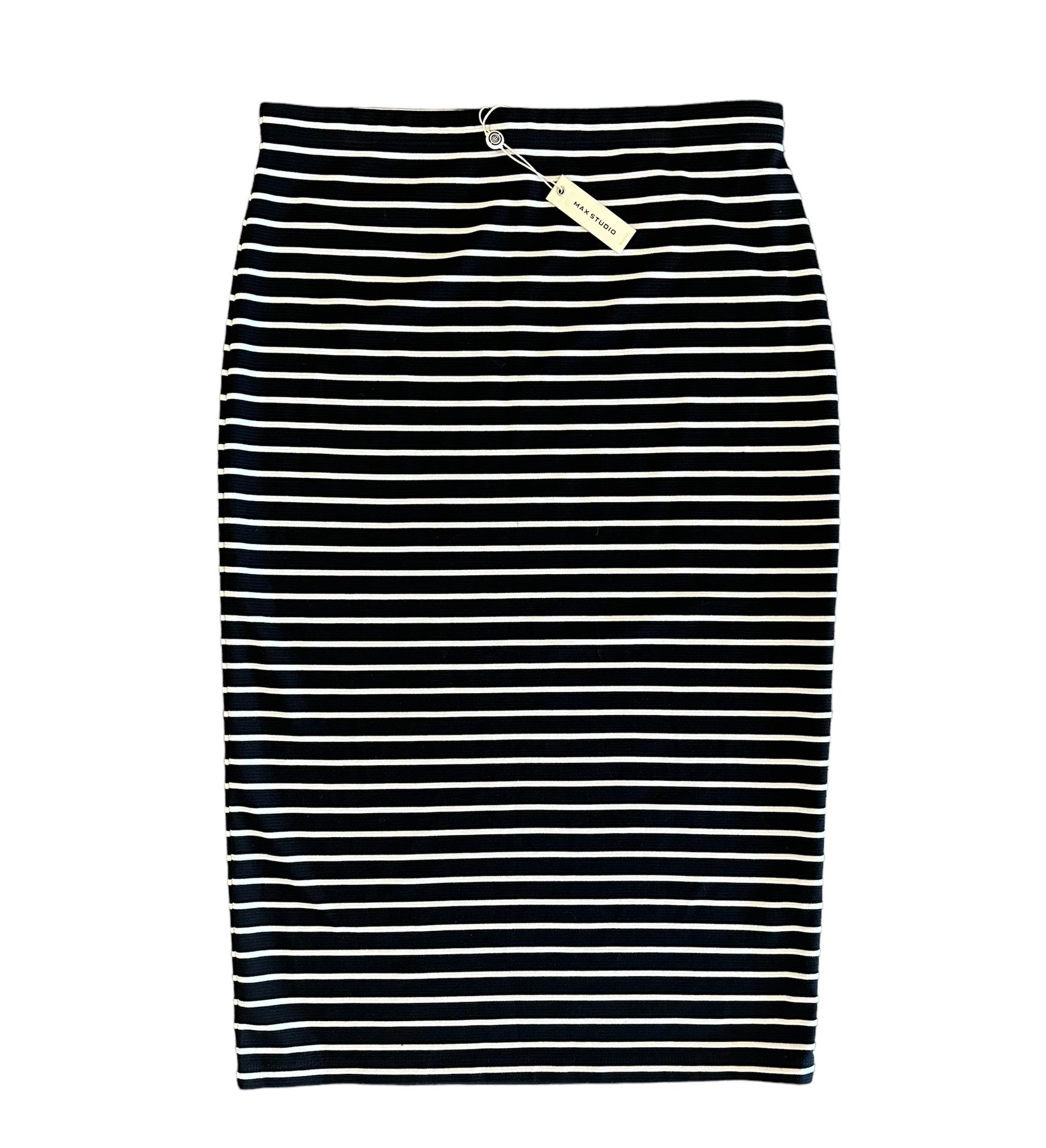 NWT Max Studio Black White Striped Straight Pencil MIDI Skirt Womens Size Large