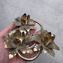 Vintage Brass Floral Candle Holder 3 Light Lotus Flower 1960s