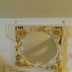 VINTAGE CHIC METAL ROSE 🌹, LEAVES OVAL MIRROR With Shelf. Awesomely Stunning!