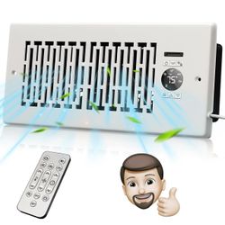 MOTCTQVD  Register Booster Fan Fits 4” x 10” Register Holes, Smart Control Heating Cooling AC Vent Fan, 10-Speed Quiet Register Vent Booster Fans with