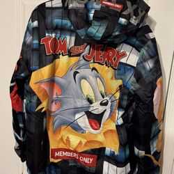 NWT Tom & Jerry Members Only Men's Hooded Windbreaker Jacket Coat Sz L