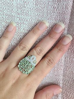 Gorgeous created green amethyst silver filled ring size 8