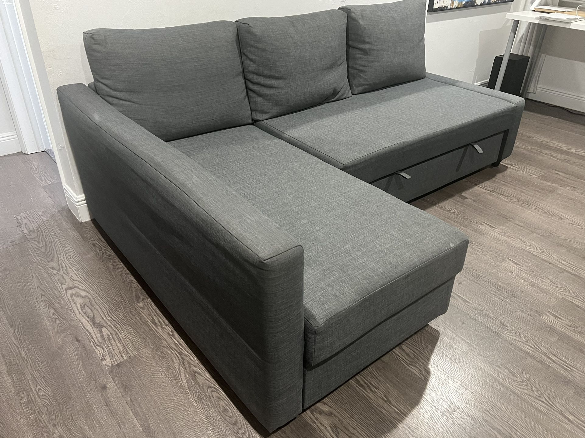 FRIHETEN IKEA Sleeper sectional, 3 seat w/storage, L Shaped Sofa Couch dark gray