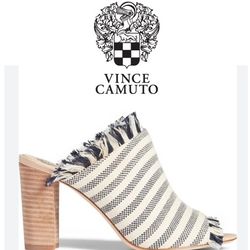 Vince Camuto Chestalan Linen Mule in Navy Stripe Sz 7.5