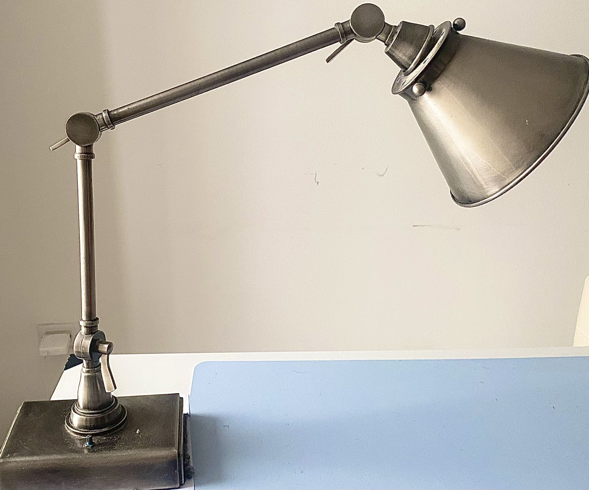 Moving Sale: Beautiful CB2 360 contemporary silver metal weighted desk/table lamp