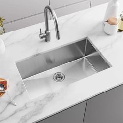 30” X 18” Undermount Kitchen Sink, Single Bowl Premium Stainless Bowl