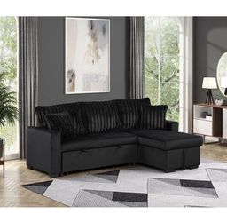 NEW IN BOX-  Small Black Pull-Out Bed Storage Chaise Sectional FINANCE available $39 down ✅