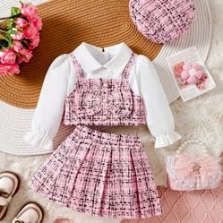 Pink & Black Tweed 3 PCS Skirt Set   Size 2-3T