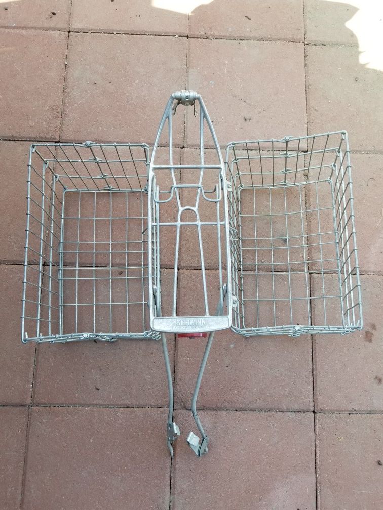 Schwinn approved Rear Metal Bike Rack Carrier & Foldable Baskets Vintage