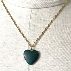Malachite Heart Pendant On Gold Tone Chain