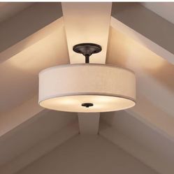 Inspire Collection 18 in. Graphite 3-Light Transitional Bedroom Ceiling Light Drum Semi-Flush Mount