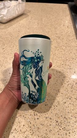 Starbucks 2022 Teal Blue Green Gold Metallic Siren Mermaid Ceramic Tumbler READ