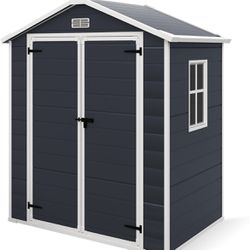 6x4.4FT Resin Outdoor Storage Shed, Waterproof Resin Shed,Plastic Storage Shed with Reinforced Floor for Outdoor to Store Garden Tools (Darkgray)