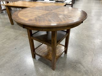 Modern Wooden Round Counter Height Bistro Table with Lower Storage Shelving