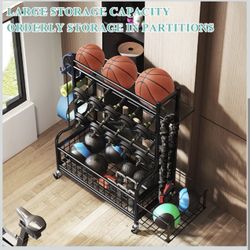 Home Gym Storage Rack with Wheels – Dumbbell & Kettlebell Organizer