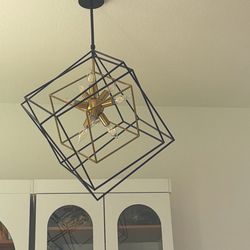 Imperium 9-Light Black and Gold Modern Sputnik Geometric Chandelier Hanging Light Fixture for Dining Room or Kitchen