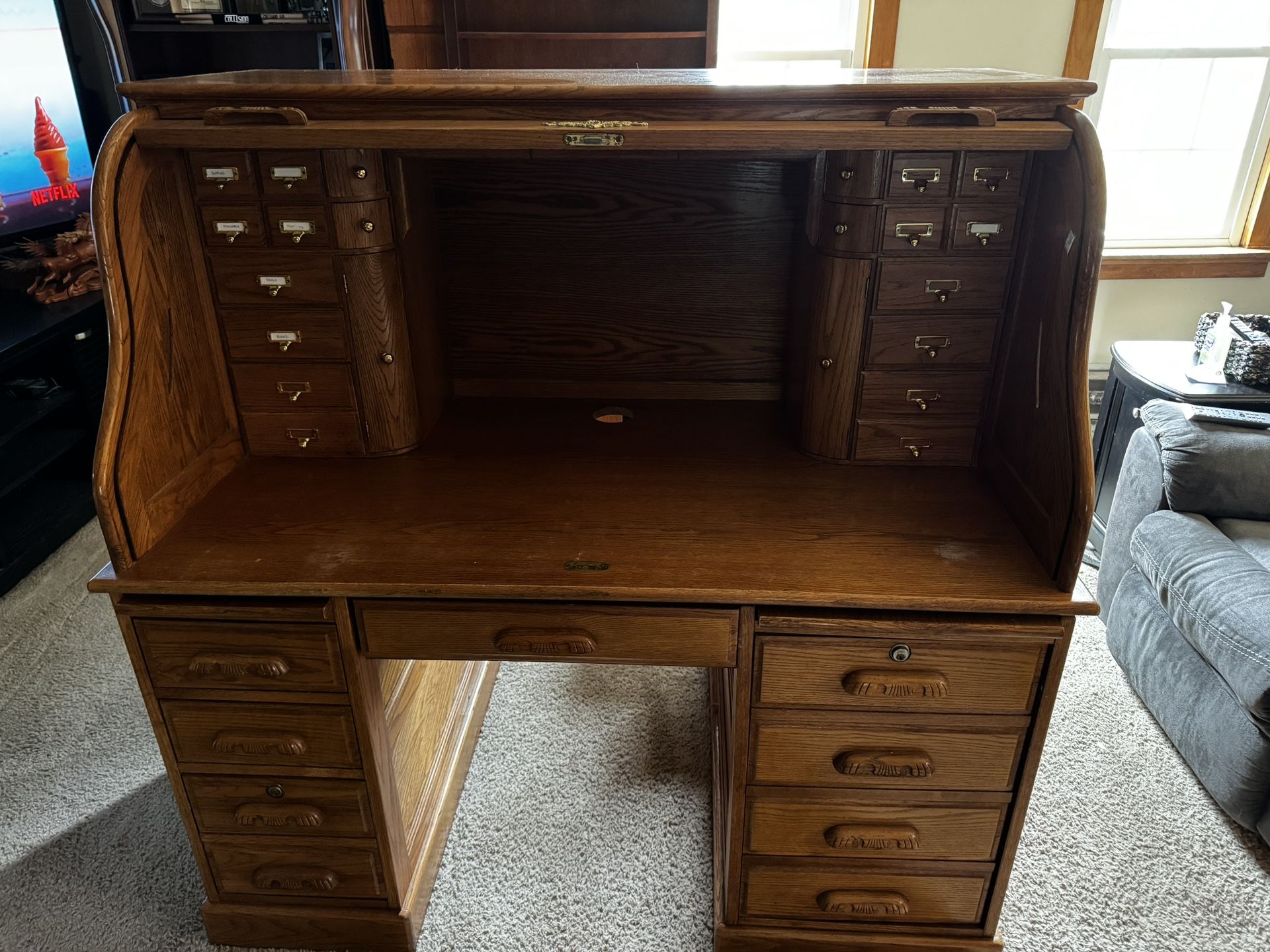 Carolina Oak Roll Top Desk