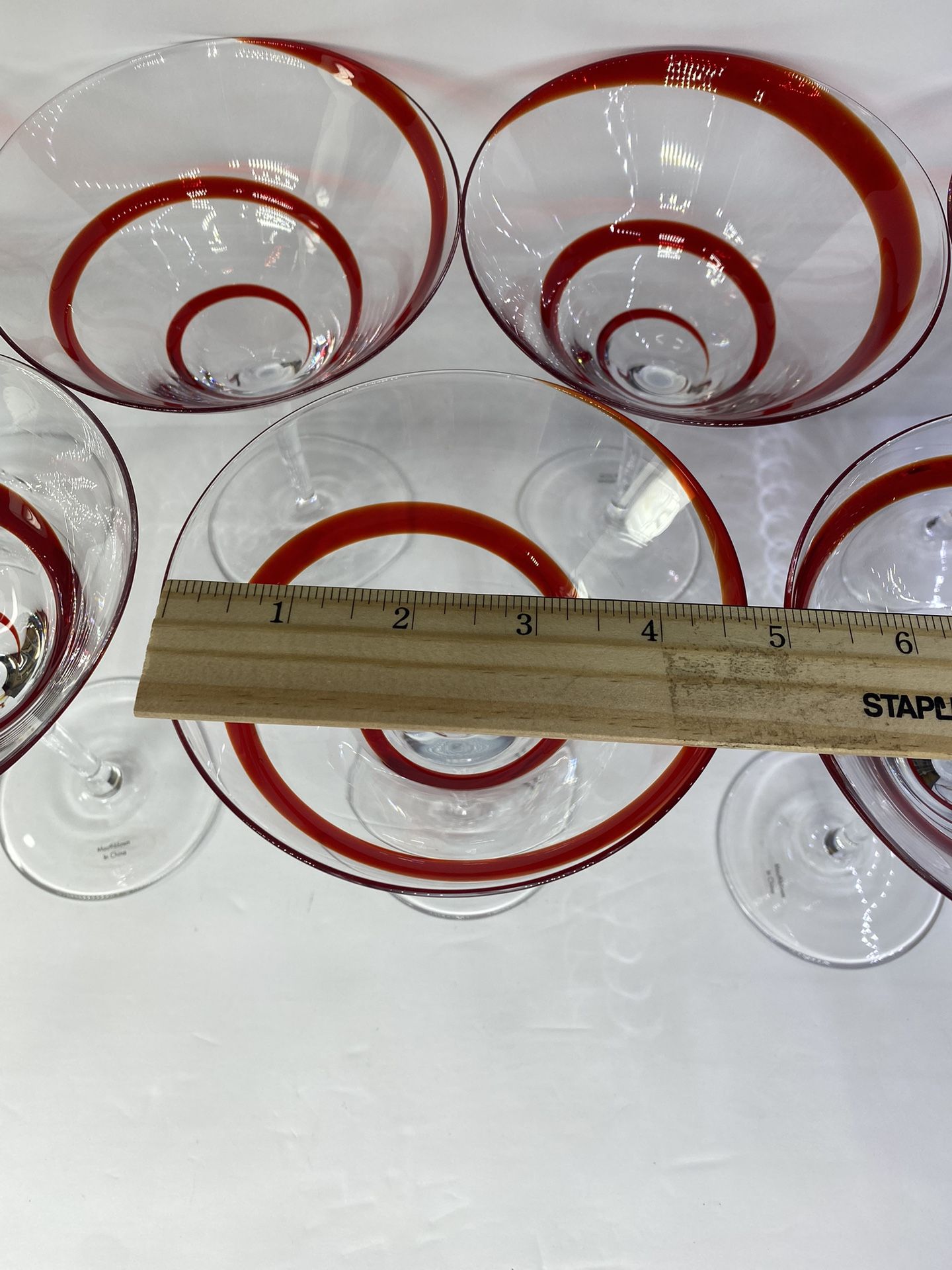 Set of (8) PIER 1 SWIRLINE (SWIRL) RED MARTINI GLASSES 6.5 tall 4 3/4  wide. Ribbed Martini Cocktail Glasses. for Sale in Sunset Valley, TX -  OfferUp