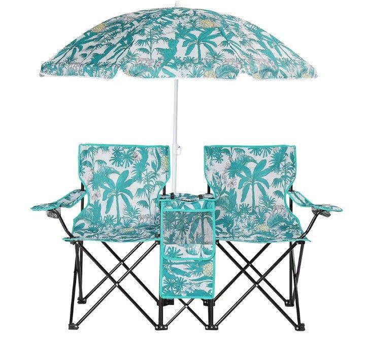 Folding Double Camping Chair W/ Umbrella