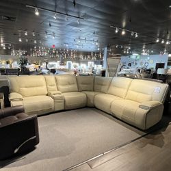 Beige 6pc Power Reclining Sectional Couch 
