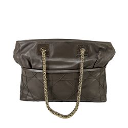 Authentic Dior Dark Beige Cannage Leather Granville Chain Link Tote Bag