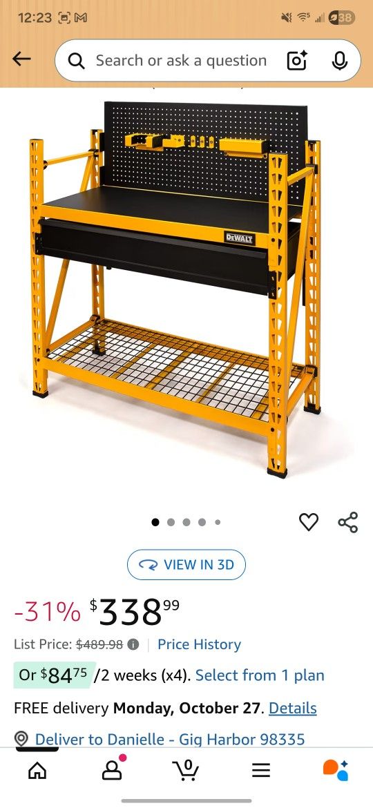 Yellow 2- Tier Heavy Duty Shop Workbench Industrial Steel Garage Storage Shelving Unit 50 in. W x 56 in. H x 18 in. D