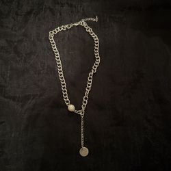 Silver Chain Necklace with Pearl Accent