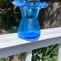 Blue Cracked Glass Vase 4.5”