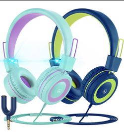 2Pack Kids Headphones with Microphones, Wired Kids Headsets with 91dB Volume Limit & Share Splitter
