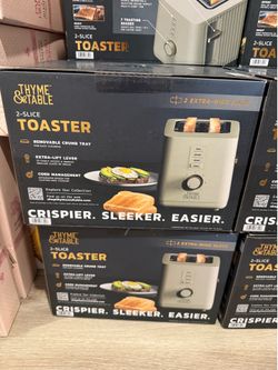 New Thyme & Table 2-Slice Toaster, Extra-Wide Slots with Removable Crumb Tray, Eucalyptus Green