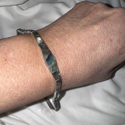 Vintage 925 E. Luna's Sterling Mexico Abalone Inlay  Link Bracelet