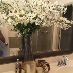 White Flowers in Tall Vase