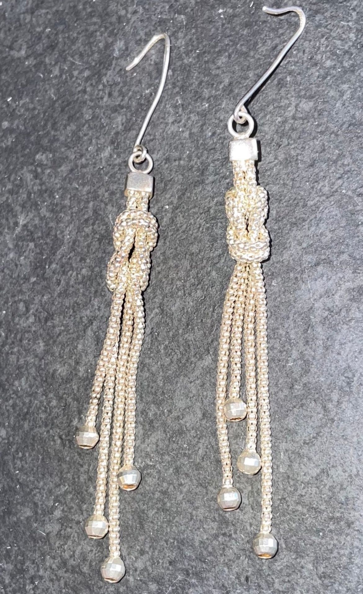 Vintage Peruvian 3” Sterling Silver Mesh Fancy Knot Tassel Dangle Earrings, 5.6g