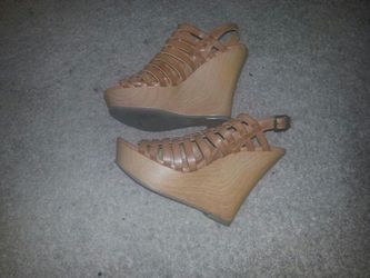 Light Brown sling back Wedges
