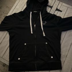 Black True Religion hoodie with white accents
