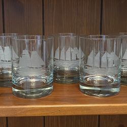 Bourbon Glasses - Etched Boat Pattern
