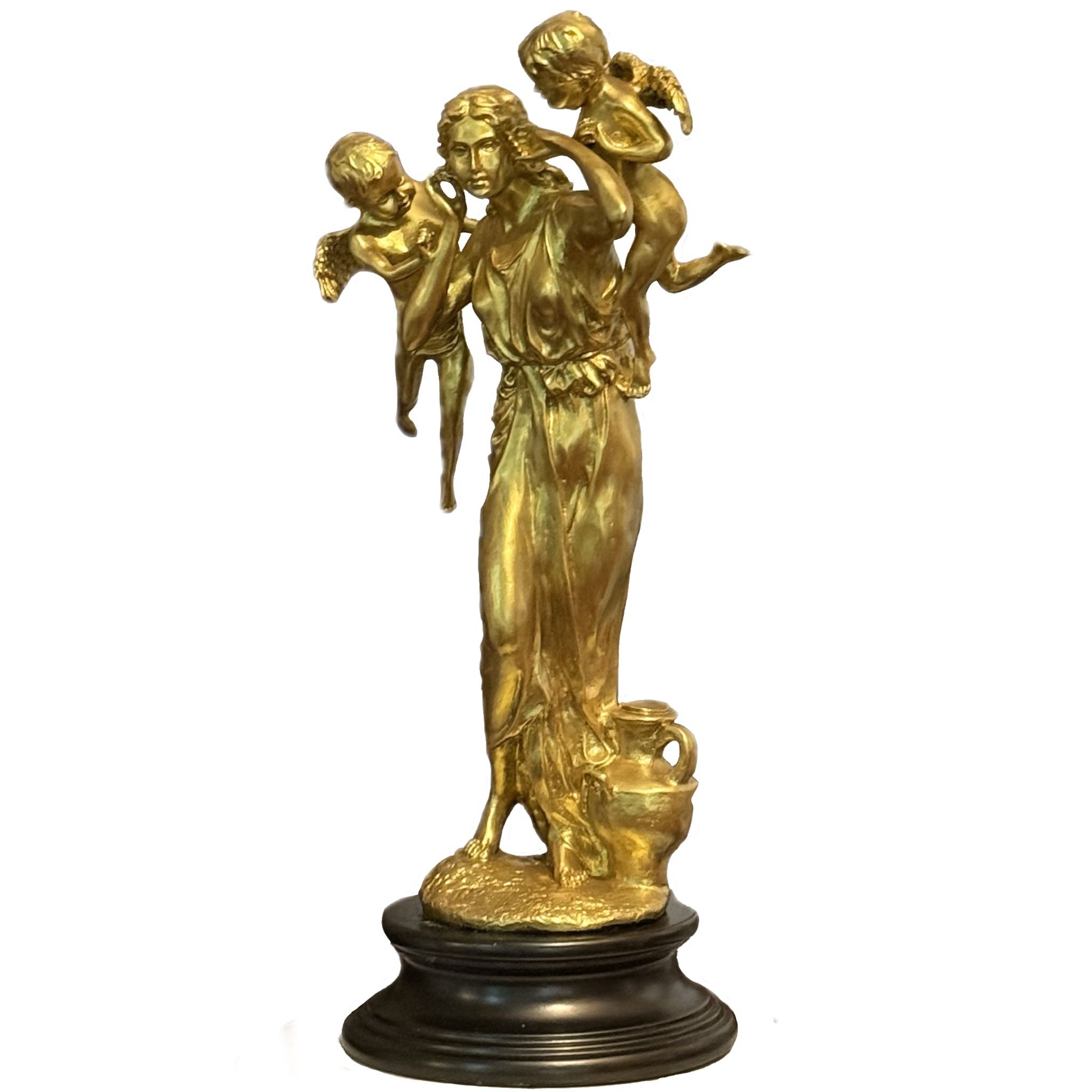 Original Signed Auguste Moreau Bronze • Maiden with Cherubs, 23” Tall