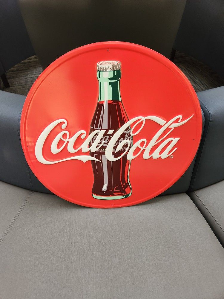 Large Coke Coca Cola Soda Embossed Metal Sign