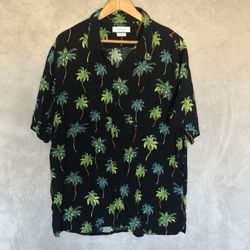 Urban Outfitters Palm Tree Print Camp Shirt Black XL