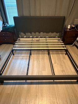 Gray Upholstered Bed Frame with Headboard