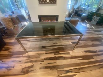 Smoky Black Glass And Chrome Vintage Dining Table & 6 Chairs