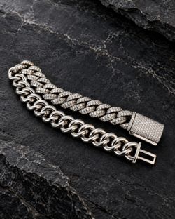 Chunky Moisinite Cuban Bracelet Solid 925 Silver 48.4g