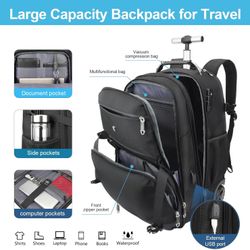 Vacuum Rolling Backpack,50L Roller Travel Laptop Backpack with Anti-Theft,rolling backpack for travel,Water-Resistant Carry-On Luggage,Business and Co
