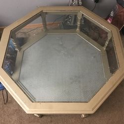 Glass Top Wood Table $25