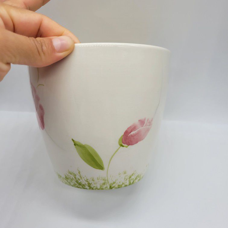 Ceramic Planter Pot Pink Roses Countryman Made In Portugal