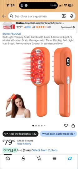 PEDOOD Red Light Therapy Scalp Massager Brush